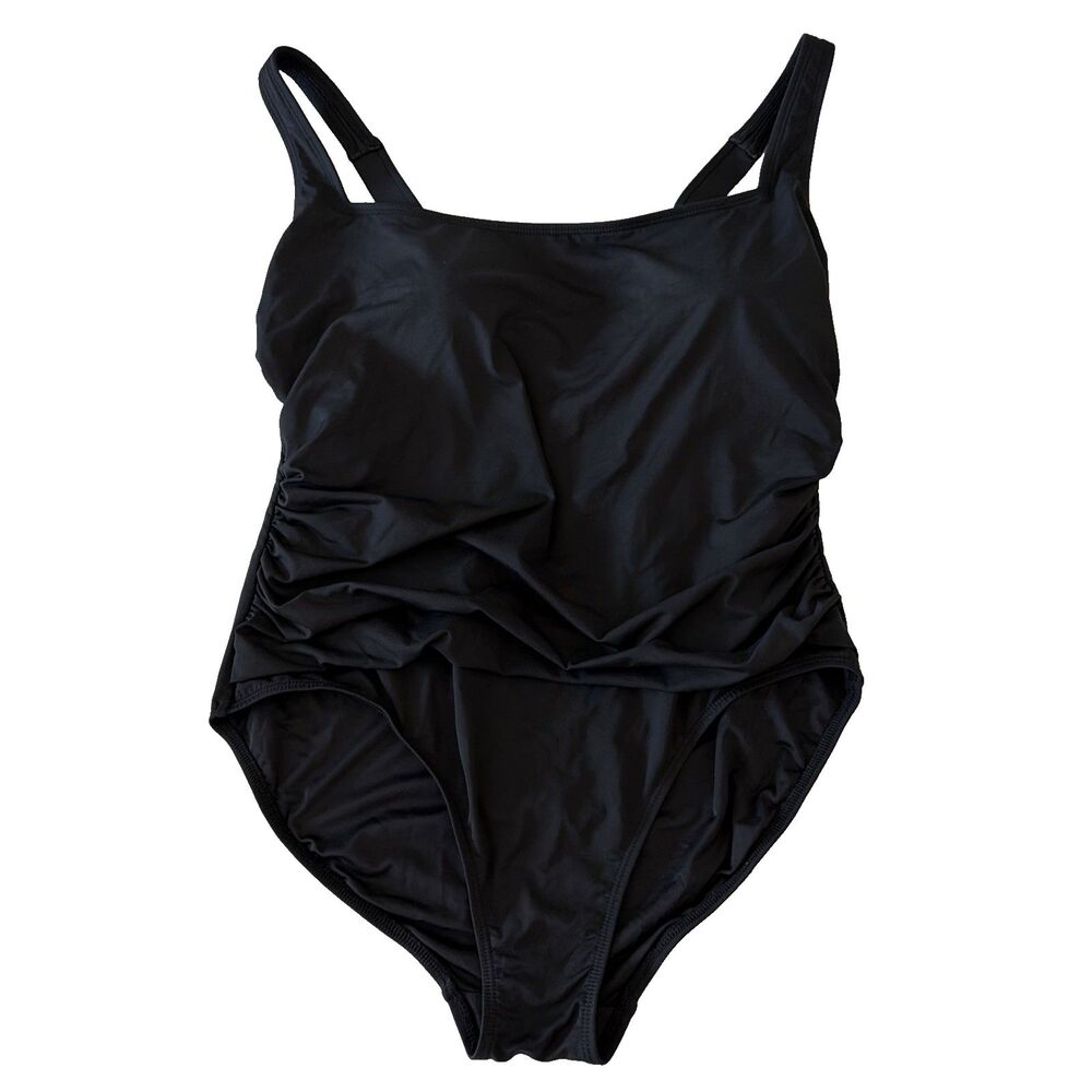 Anne Cole Ruched One Piece Swimsuit Women’s Sz 16 W Black Shaping Tummy Control
